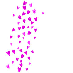 Valentine background with pink glitter hearts. February 14th day. Vector confetti for valentine background template. Grunge hand drawn texture.