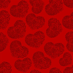 Vector. Valentine's Day seamless pattern for promotional items. Romantic pattern with hearts composed of drawn dots, linear circles. Festive event, Valentine's Day, wedding, date. Pointillism.