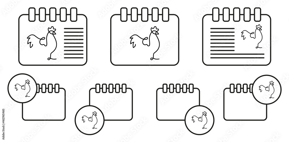 Poster rooster one line vector icon in calender set illustration for ui and ux, website or mobile applicati