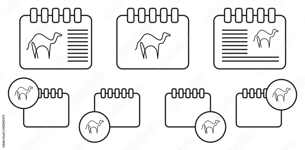 Poster camel one line vector icon in calender set illustration for ui and ux, website or mobile application