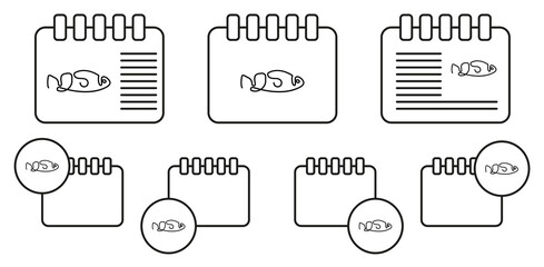 Fish one line vector icon in calender set illustration for ui and ux, website or mobile application