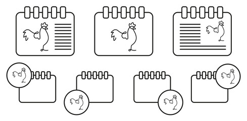 Rooster one line vector icon in calender set illustration for ui and ux, website or mobile application