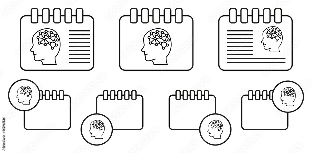 Poster smart brain artificial intelligence concept line vector icon in calender set illustration for ui and