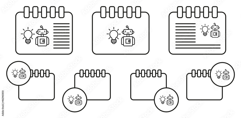 Aufkleber robotic idea concept line vector icon in calender set illustration for ui and ux, website or mobile 