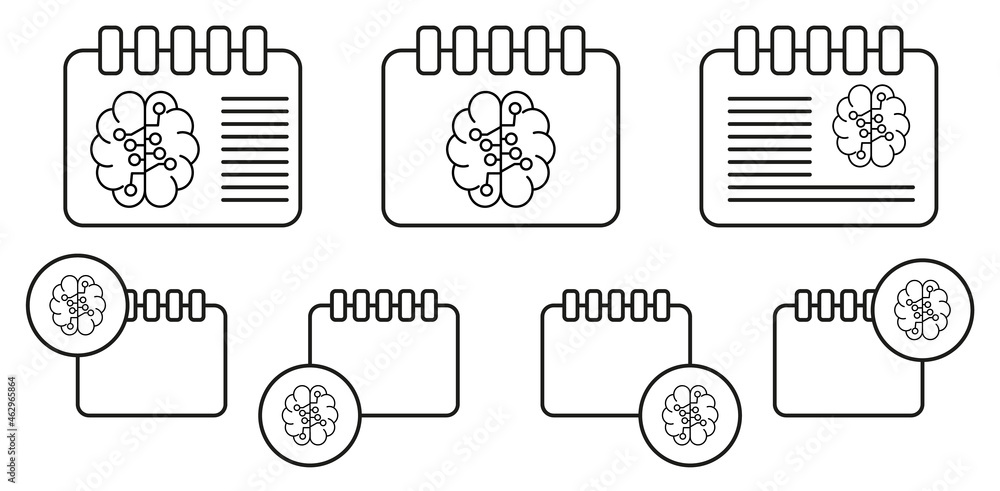 Poster smart brain artificial intelligence concept line vector icon in calender set illustration for ui and