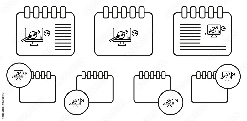 Poster analysis data, machine concept line vector icon in calender set illustration for ui and ux, website 