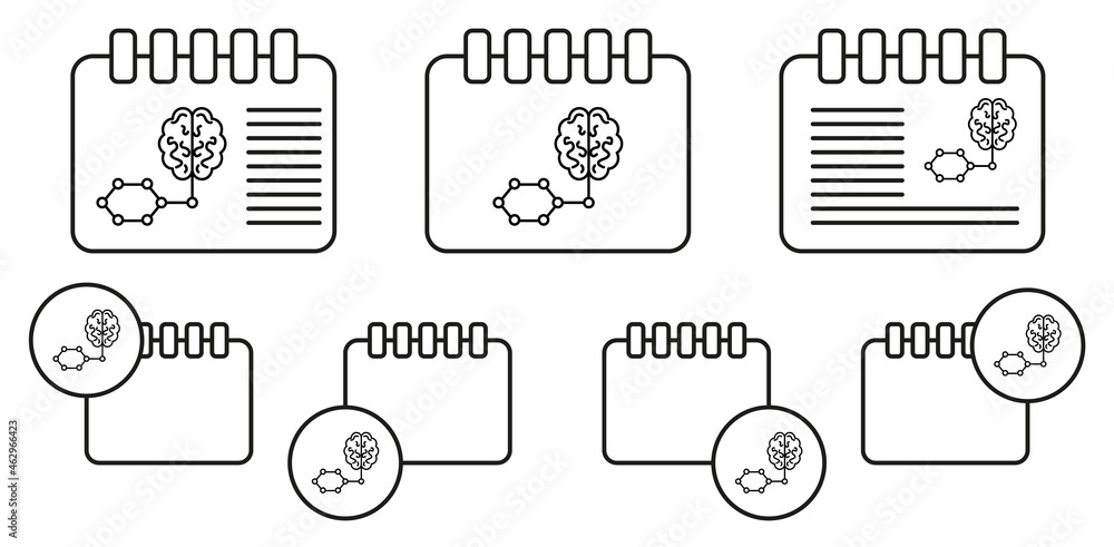 Poster smart brain artificial intelligence concept line vector icon in calender set illustration for ui and