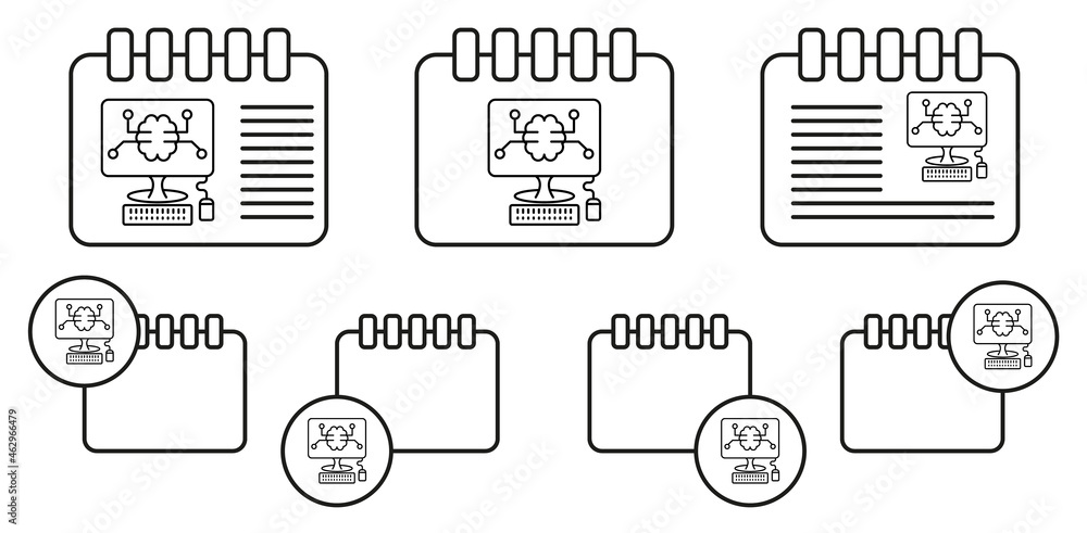 Poster smart computer digital brain concept line vector icon in calender set illustration for ui and ux, we