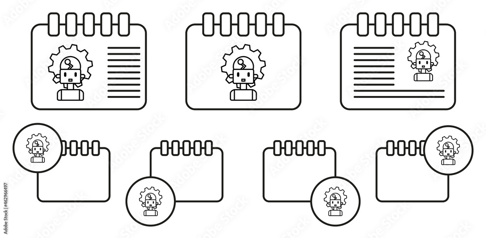 Poster machine robot smart concept line vector icon in calender set illustration for ui and ux, website or 
