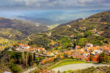 Spring view of the Melini village on the slopes of the Troodos Mountains, Republic of Cyprus