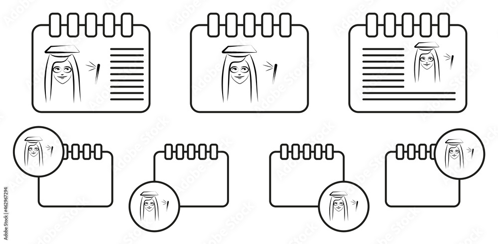 Aufkleber university graduate avatar sketch vector icon in calender set illustration for ui and ux, website or