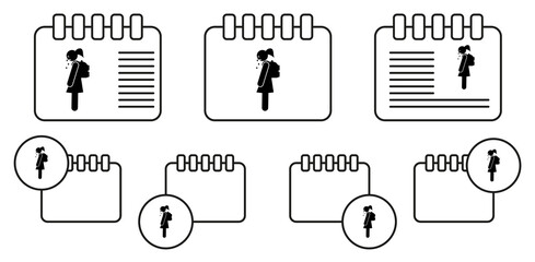 sad schoolgirl vector icon in calender set illustration for ui and ux, website or mobile application