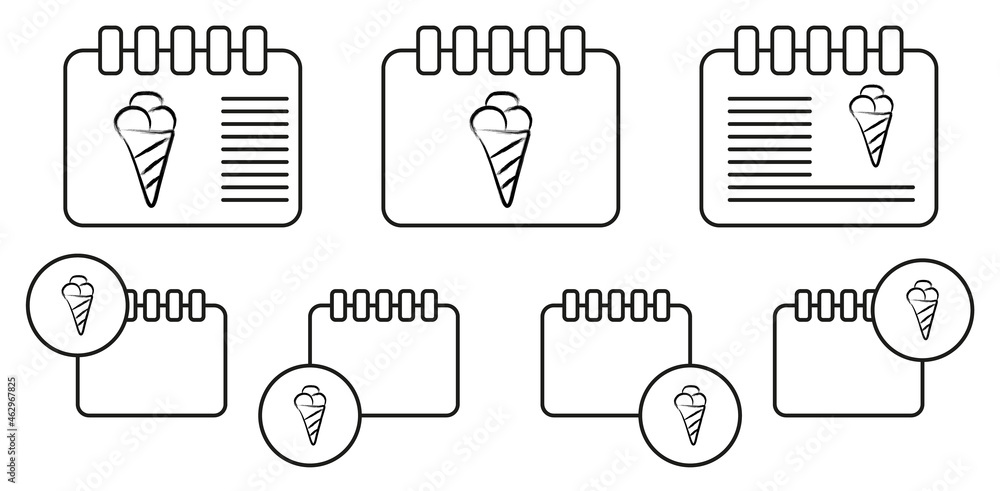 Poster ice cream sketch style vector icon in calender set illustration for ui and ux, website or mobile app