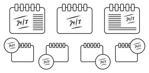 Work 24 7 sketch style vector icon in calender set illustration for ui and ux, website or mobile application