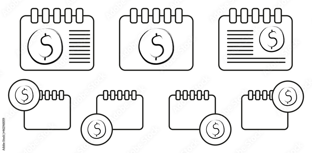Poster dollar sign sketch style vector icon in calender set illustration for ui and ux, website or mobile a