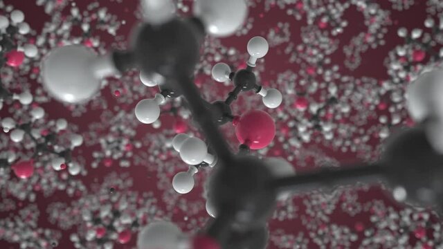 Molecule of methyl tert-butyl ether, conceptual molecular model. Scientific looping 3d animation