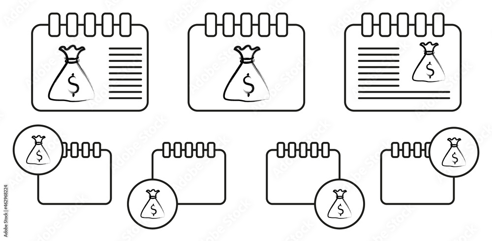 Poster money bag sketch style vector icon in calender set illustration for ui and ux, website or mobile app