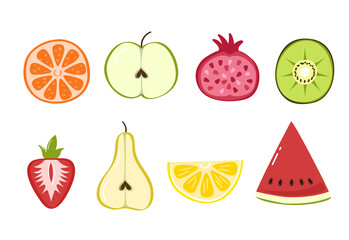 Fruit hand drawn vector isolated on white background. Collection of trendy fruit in flat style for menu design, packaging template, app, ui, logo and web site. Fruit vector illustration