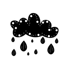 Black and white boho cloud in hand drawn style. Element of weather.