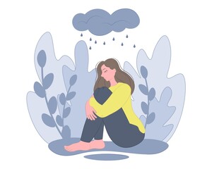 girl on the floor depressed. The concept of suicide prevention, PTSD