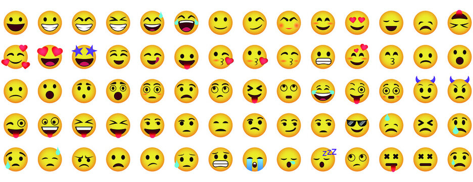 Set of emoticon icons smiling, crying, scared, serious and more. Cartoon emoji set. Yellow emoticon set - Vector illustration