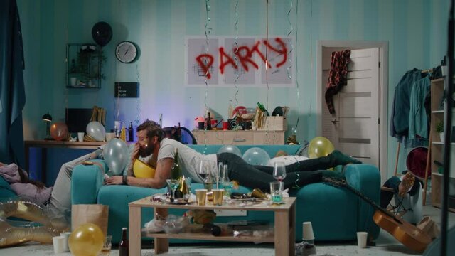 Man waking up after party
