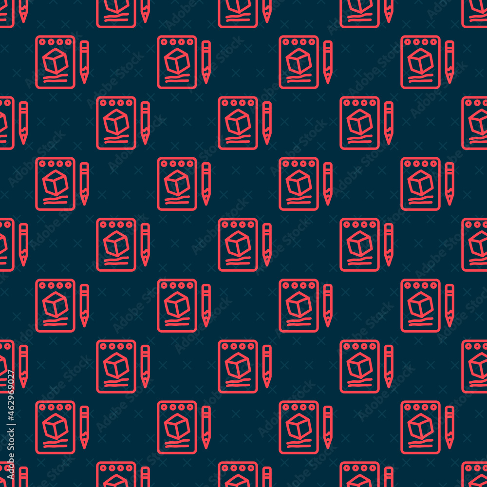 Aufkleber red line sketch on paper icon isolated seamless pattern on black background. vector