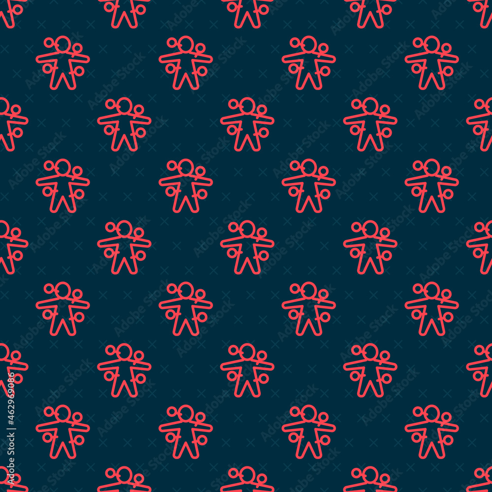 Poster red line voodoo doll icon isolated seamless pattern on black background. vector