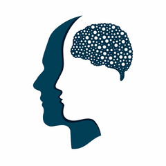 Two profiles link between them. Therapy sign. man and woman face and brain vector.