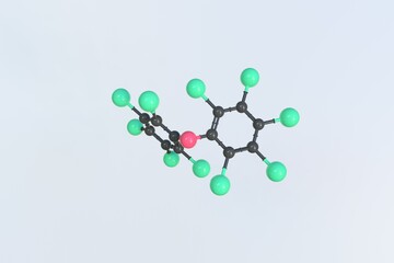 Decabromodiphenyl ether molecule made with balls, isolated molecular model. 3D rendering