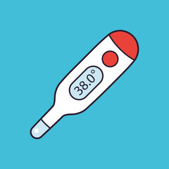 Medical digital thermometer with fever high temperature cartoon icon, coronavirus COVID-19 diagnostics.