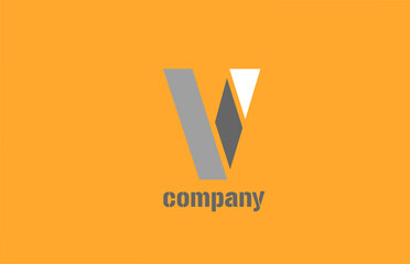 yellow grey letter v alphabet logo design icon for business
