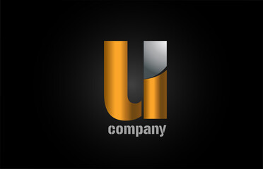 gold silver metal logo u alphabet letter design icon for company