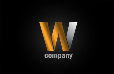 gold silver metal logo w alphabet letter design icon for company