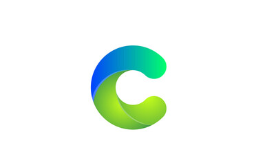 green gradient logo c alphabet letter design icon for company