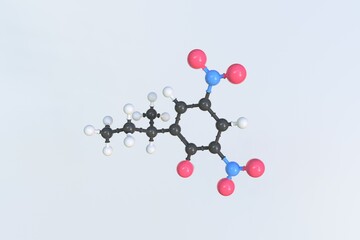 Dinoseb molecule, isolated molecular model. 3D rendering