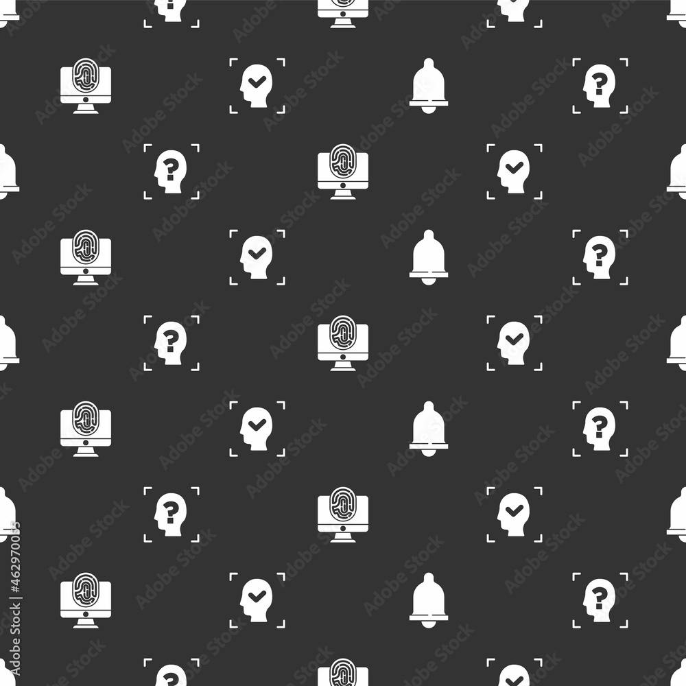 Poster set motion sensor, face recognition, monitor with fingerprint and on seamless pattern. vector