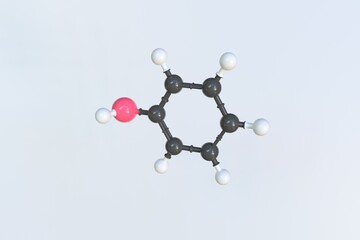 Molecule of phenol, isolated molecular model. 3D rendering