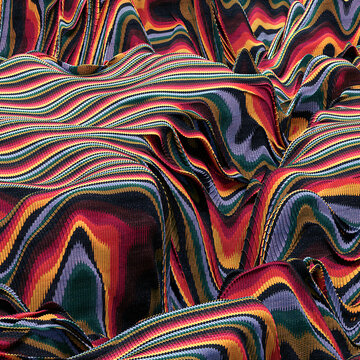 Waves of woven retro rainbow knit fabric texture