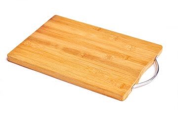 Cutting wood kitchen board on white background