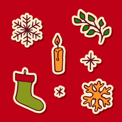 Christmas hand drawn design elements set