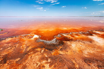 Fototapeta na wymiar Landscape with a pink salt lake