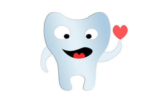 Cartoon tooth with heart art logo vector illustration symbol dental theme dentist picture nobody not real web design graphic white