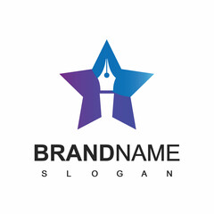 Obraz premium Star Pen Logo, Business, Education And Law firm Company Symbol