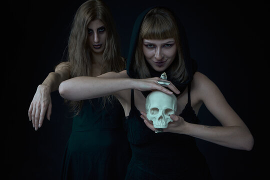 Summoning spell on halloween, witch with mind control powers