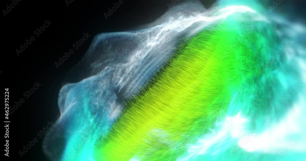 Poster abstract neon fluid energy particles, magic dust with turbulent flow and wave exploding from a ring 