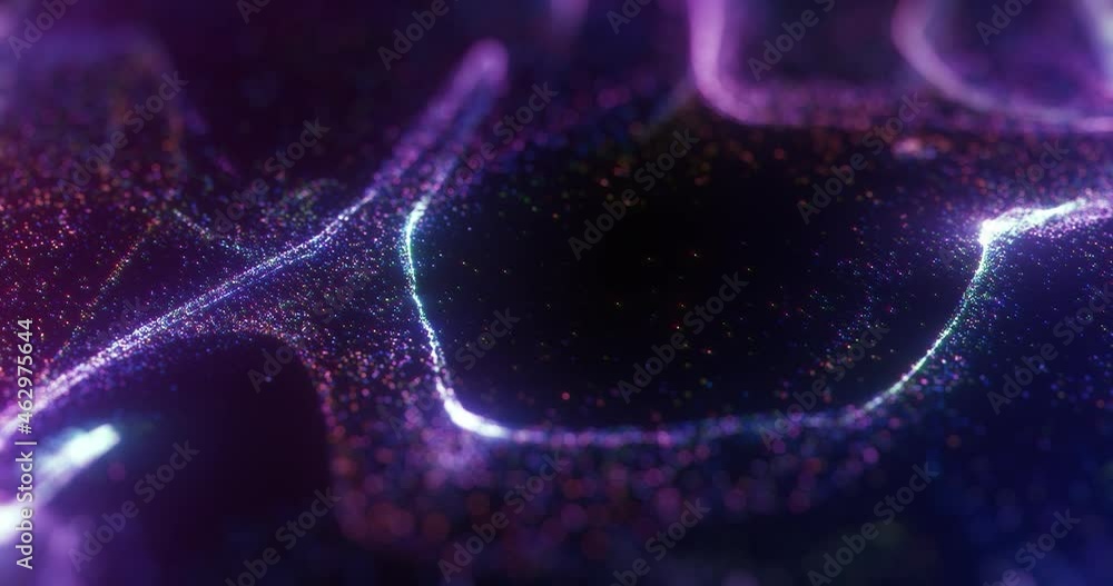 Poster purple colored shiny particle background. glitter and sparkles in a smooth flowing motion, blurred d