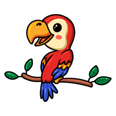 Cute little parrot cartoon on tree branch
