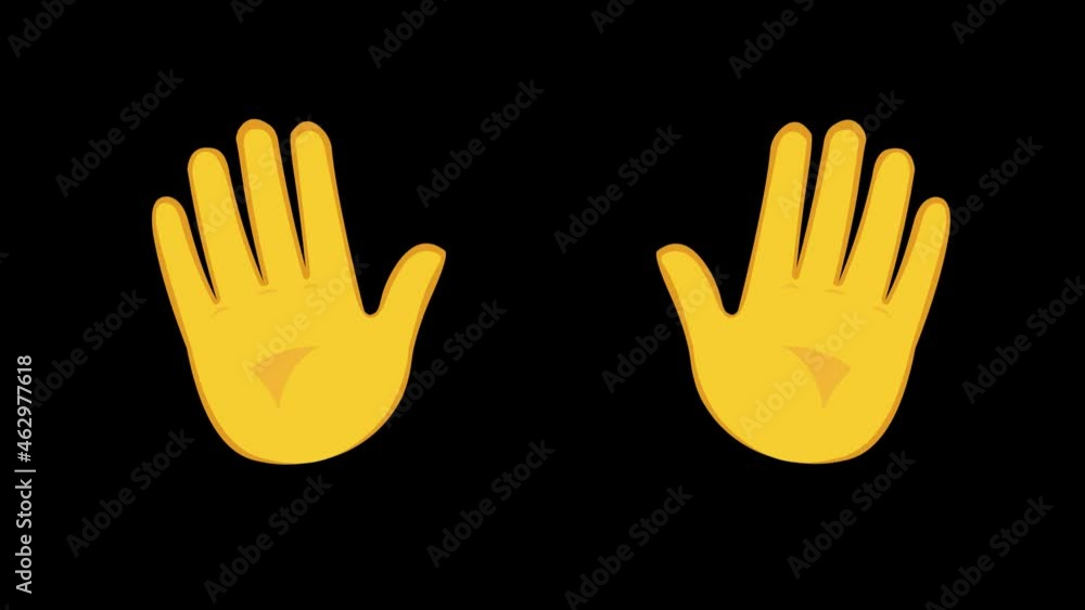 Poster loop animation of yellow hands waving on a transparent background