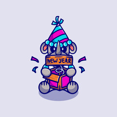 cute rhino celebrates new year with joke surprise box